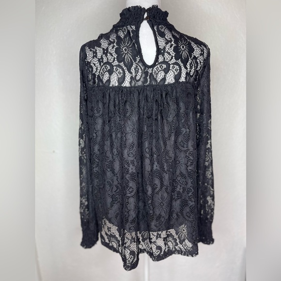 Cable & Gauge Black Lace Long Sleeve High Neck Blouse Elegant - Picture 9 of 12